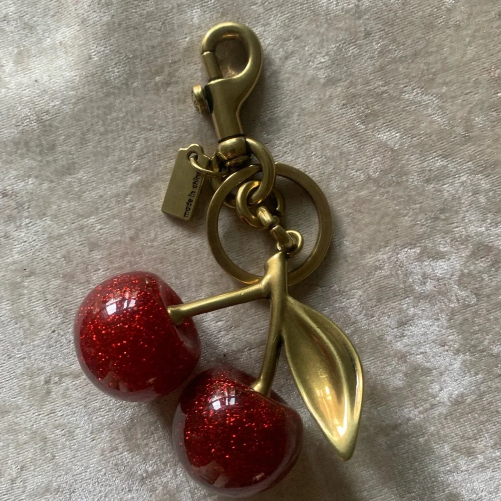 Coach Gold-Tone Cherry Keychain with Red Glitter Cherries